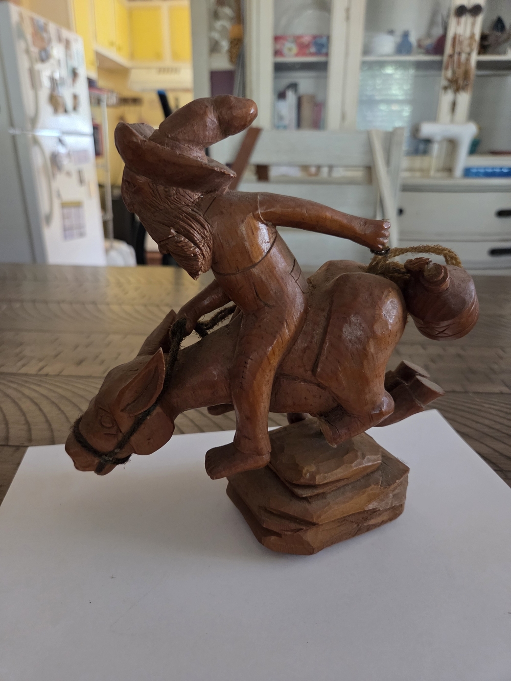 Hand-Carved Wooden Cowboy on Bucking Bronco - Rustic Brown Home Art